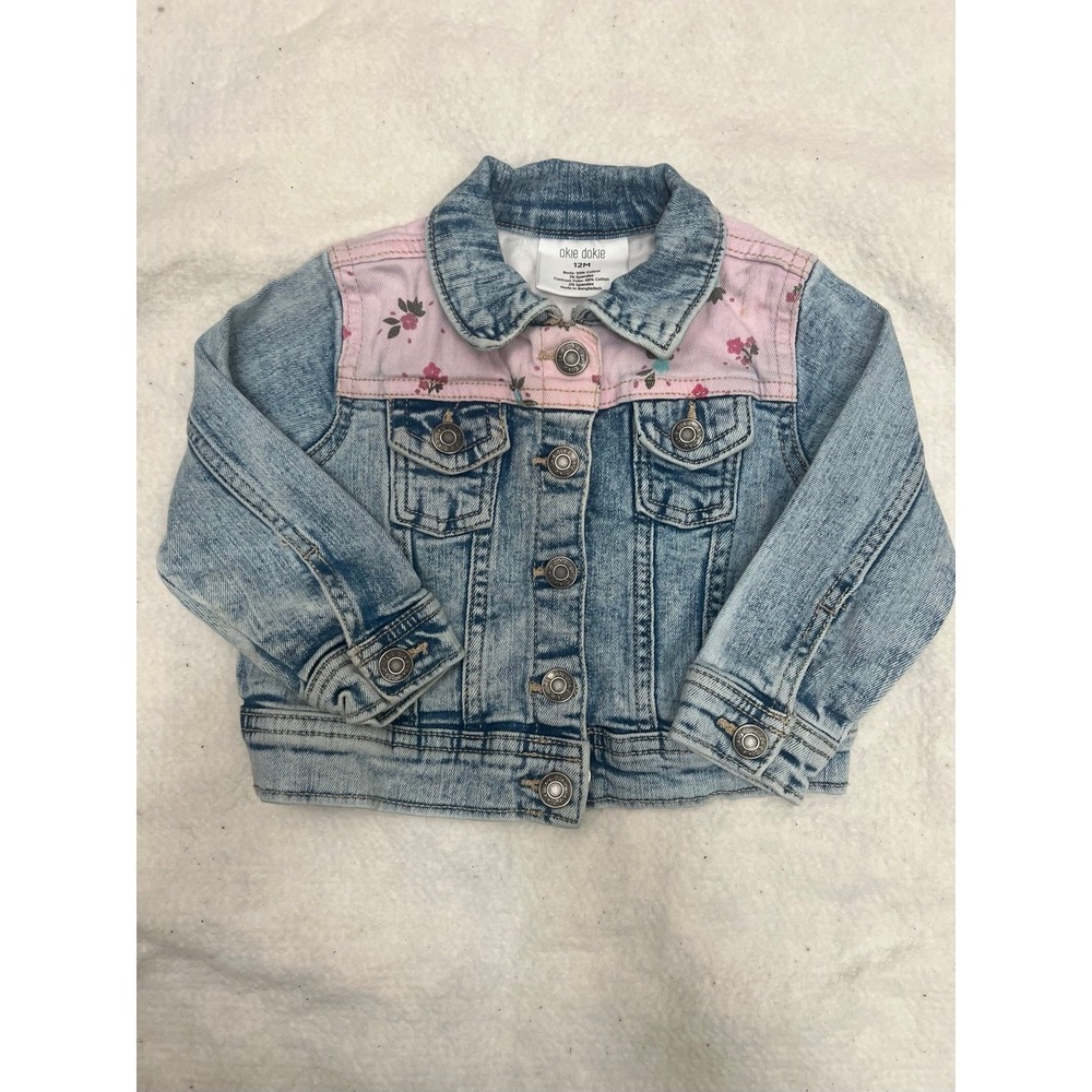 Okie Dokie Baby Girls Floral Detail Denim Jean Jacket Size 12M cotton